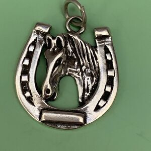Horseshoe with Horse in center Sterling Silver Jewelry Charm #ornate #western